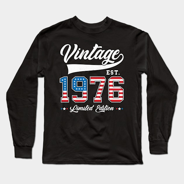 47th Birthday Patriotic Vintage 1976 USA Flag 4th of July Long Sleeve T-Shirt by BramCrye